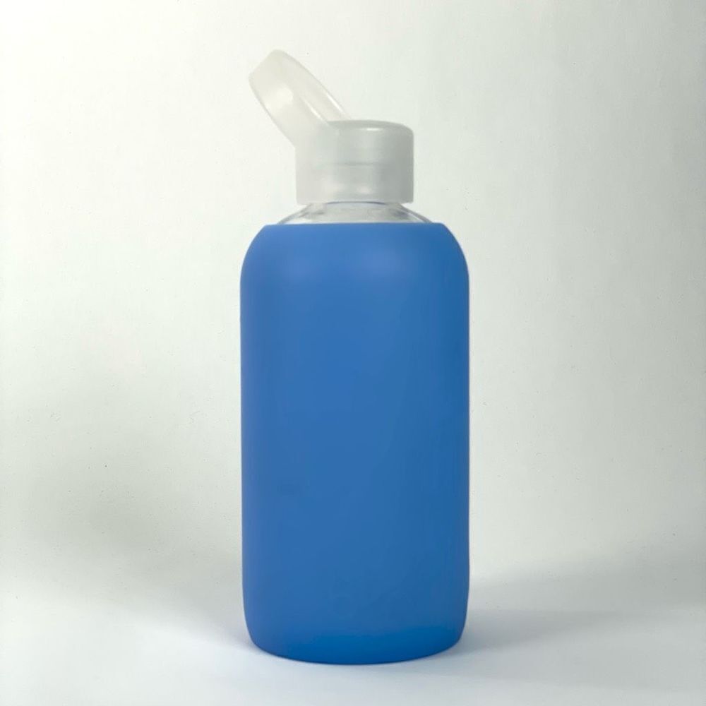 bkr 11oz Glass Water Bottle with Silicone Sleeve Case Blue Small